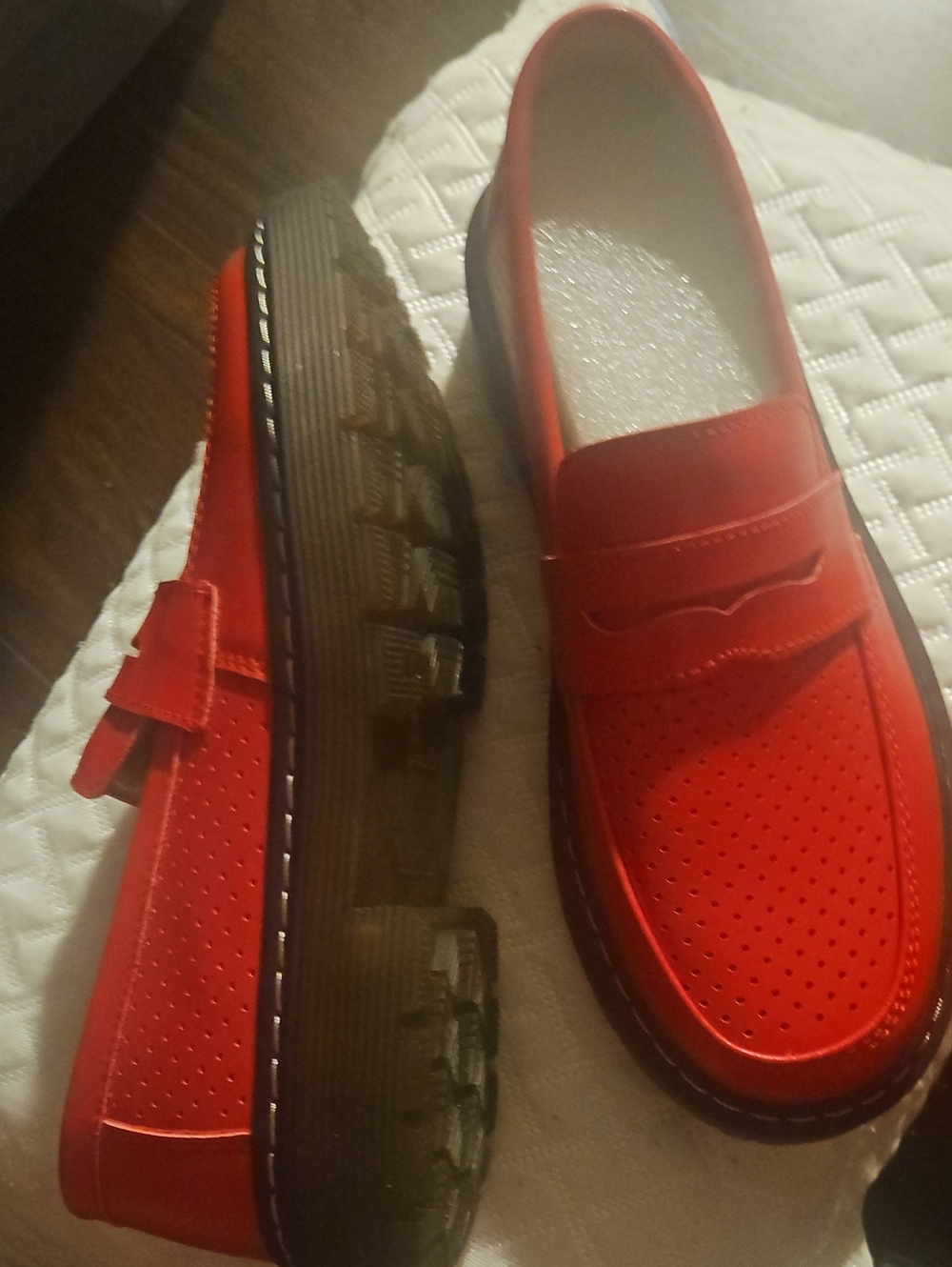 Women’s Red Perforated Moccasin Loafers